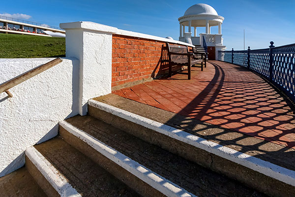 Colonnade in grounds of De La Warr Pavilion in Bexhill-On-Sea