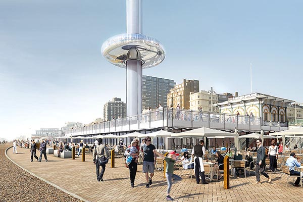 People walking at Brighton i360 promenade